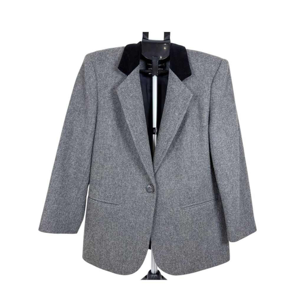 Sag Harbor Women 4P Blazer Gray Wool Blend Velvet Collar Classic Professional